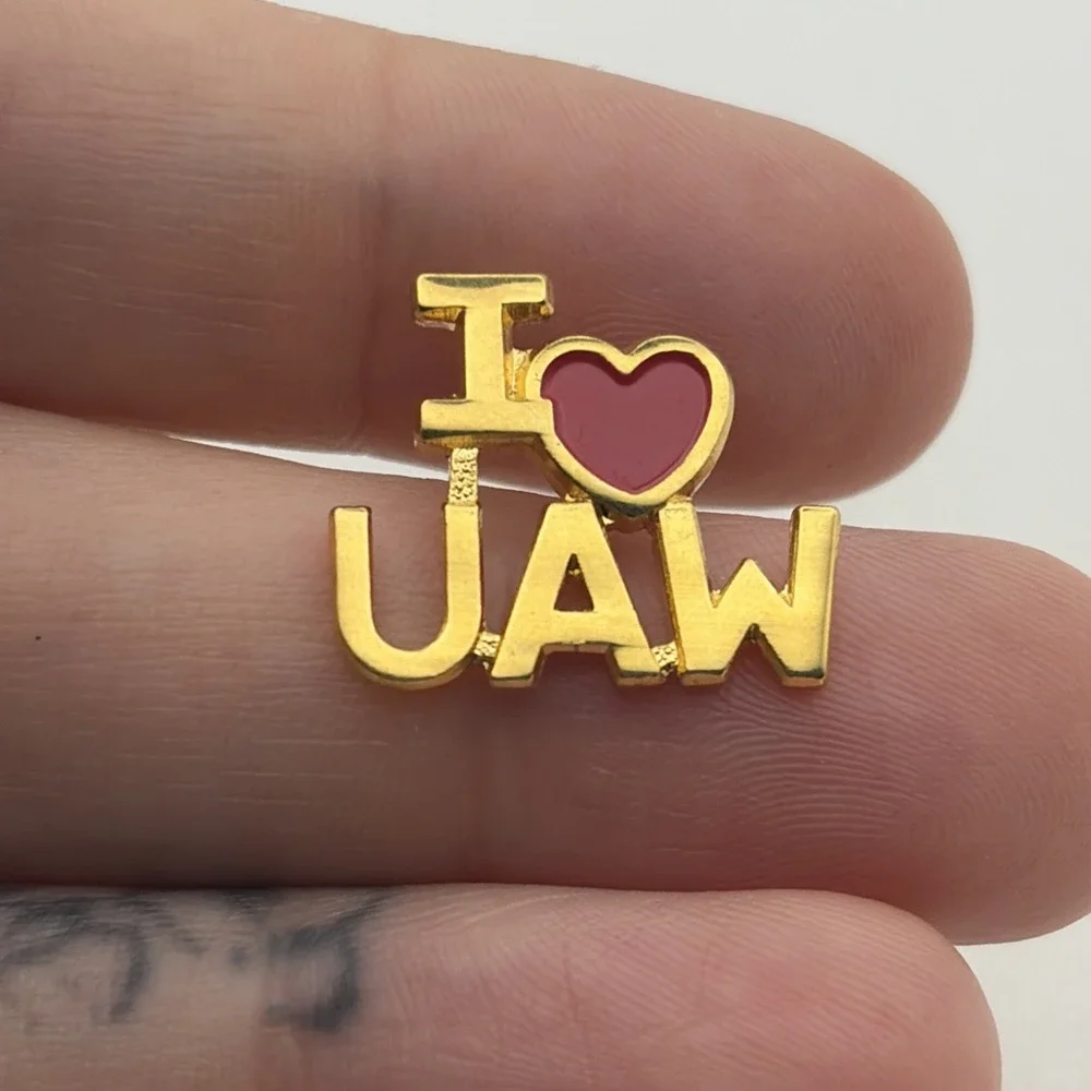 I Heart Love UAW United Auto Workers Gold Tone Lapel Hat Pin